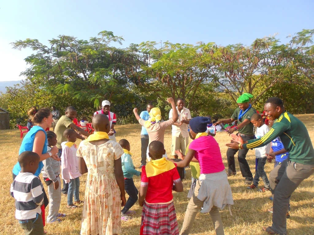 Campers dancing at Salama Camp in Mbeya, Tanzania